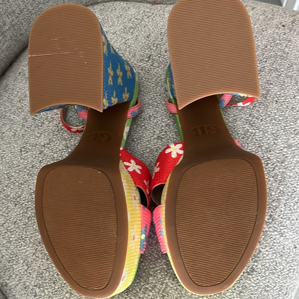 Gianni Bini Utli Mate floral rainbow rhinestone ankle strap platform sandals 8.5 - Picture 9 of 14